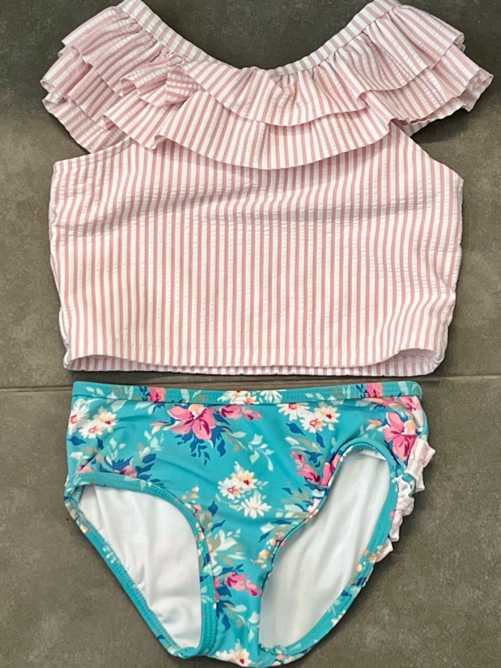 Ruffle Butts Toddler Fancy Me Floral Seersucker Tankini Swim Suit Size 4T - Picture 5 of 12